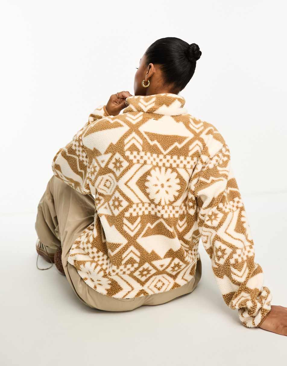 Helvetia cropped half snap fleece in aztec pattern brown