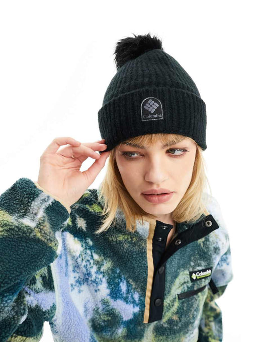 Winter Blur pom pom beanie in black