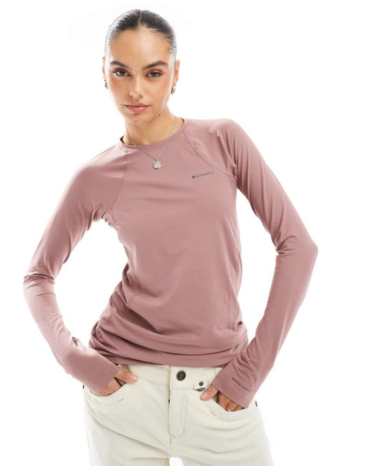 Midweight stretch long sleeve ski baselayer top in fig pink