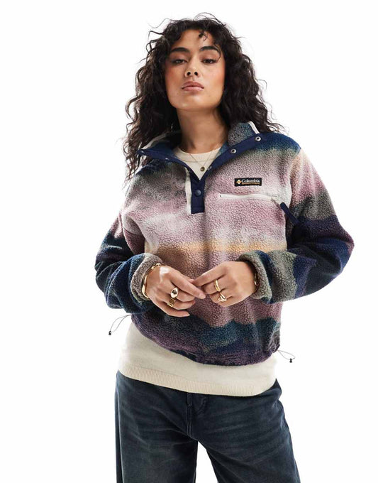 Helvetia II printed cropped half snap fleece in collegiate navy dolomites