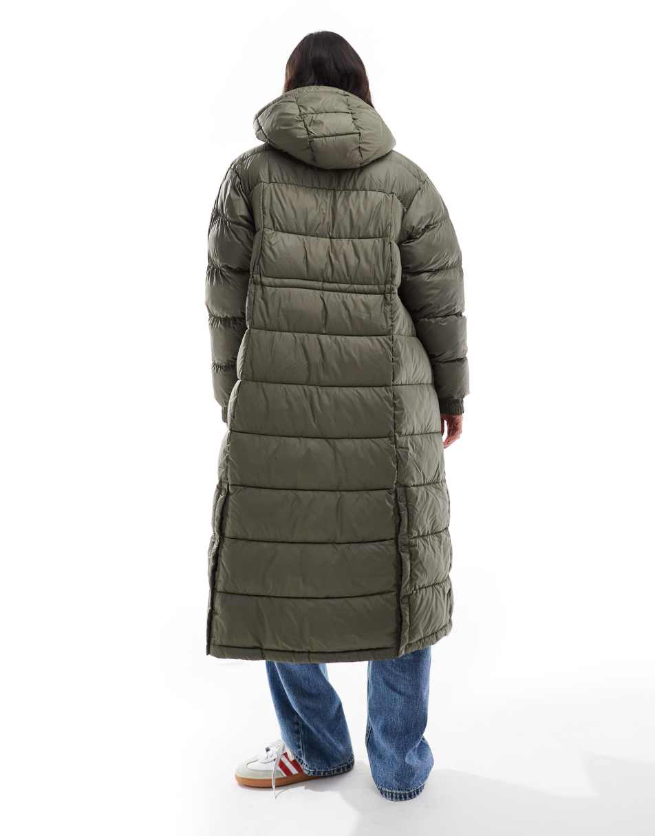 Pike Lake II long line puffer coat in stone green