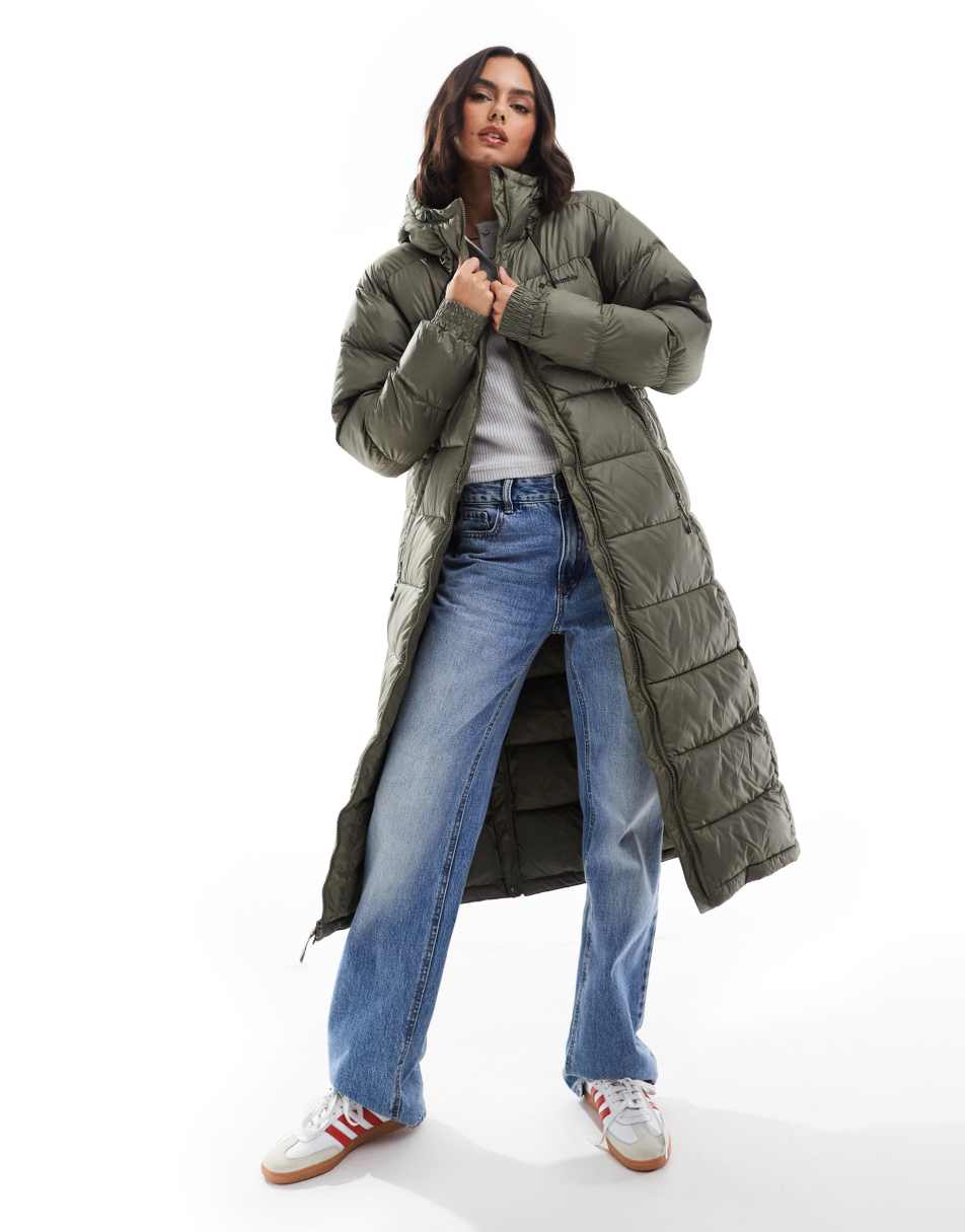 Pike Lake II long line puffer coat in stone green