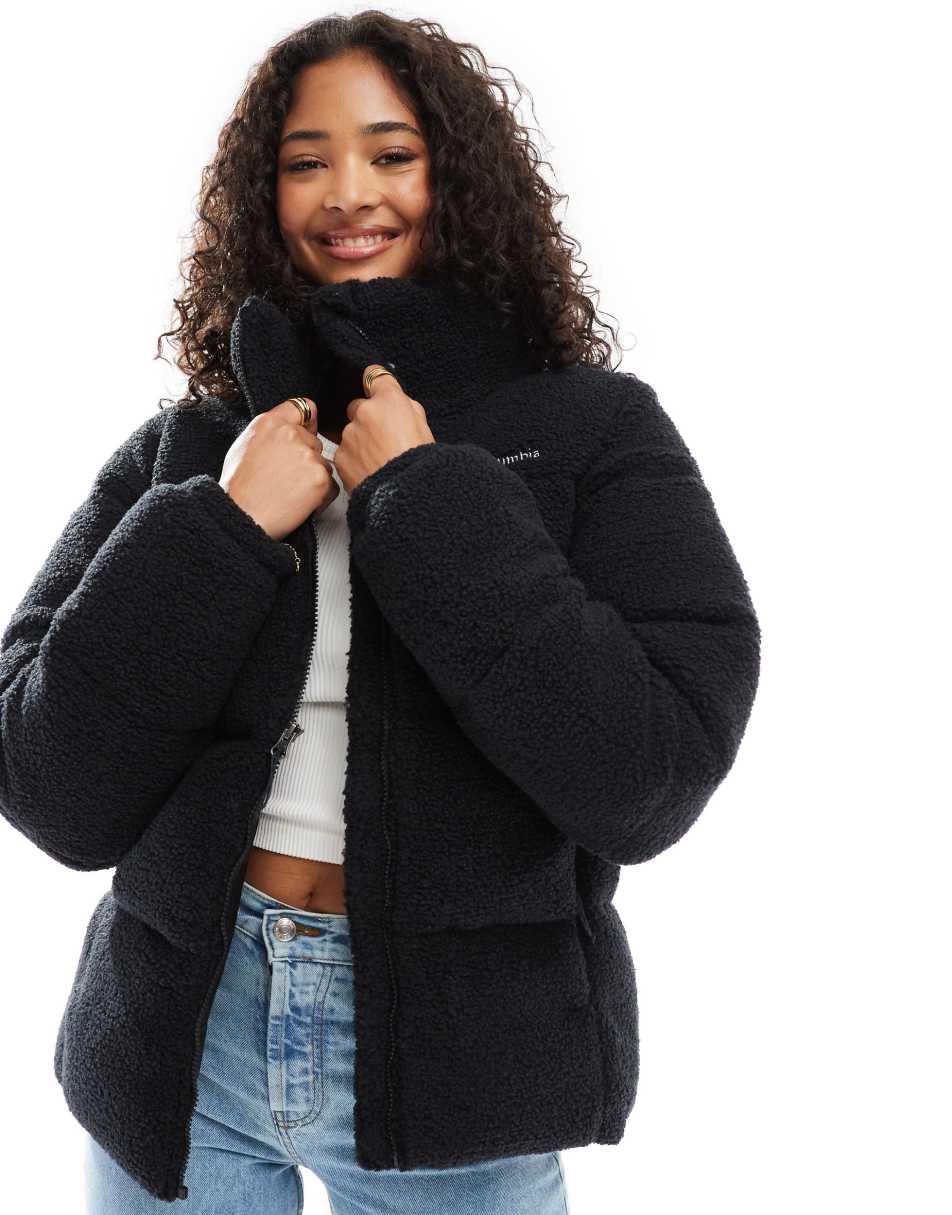 Puffect puffer sherpa jacket in black