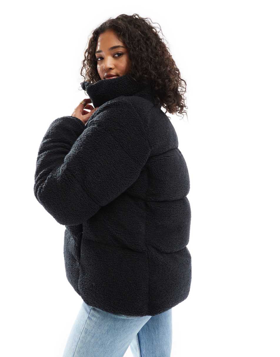 Puffect puffer sherpa jacket in black