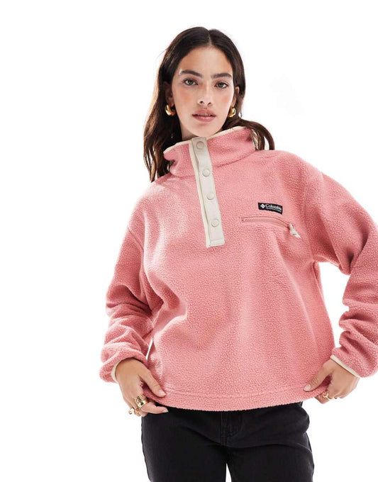 Helvetia II cropped half snap fleece in pink agave red