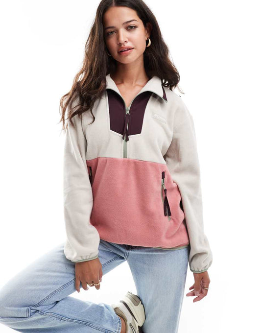 Sequoia Grove half zip sweat fleece in dark stone and pink agave